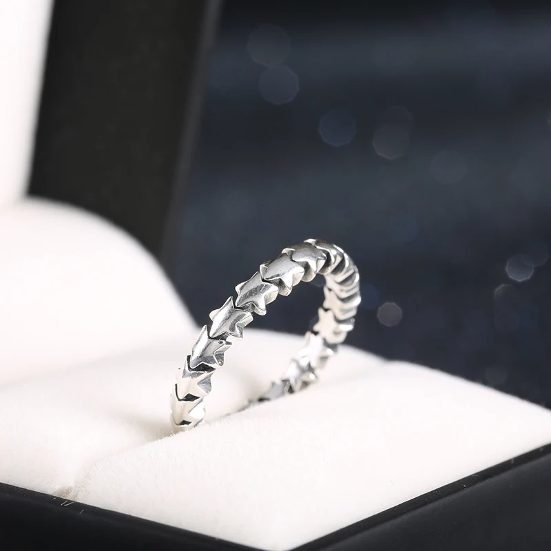 ELESHE Engagement Star Trail Stackable Finger Ring For Women Wedding 925 Tibetan Silver Jewelry Bijoux Gift