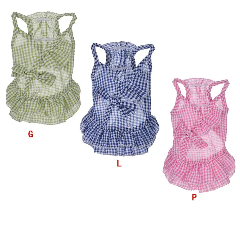 

Summer Dog Dress Plaid Lattice Sling Dog Skirt Birthday Clothes Small Puppy Breathable Cool Dress For Dogs