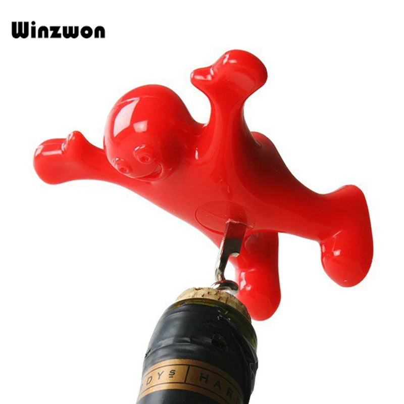 

Red Fun Happy Man Shape Wine Opener Beer Bottle Jar Openers Wine Stoppers For Home Kitchen Bar Tool