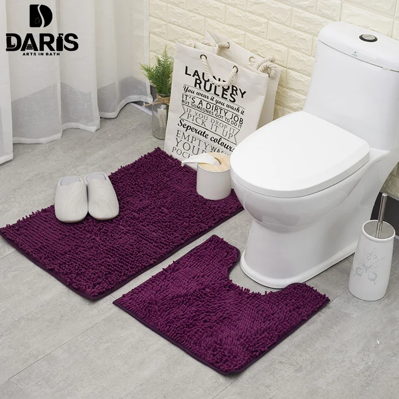 

2Piece Anti-slip Bath Mat Set Chenille Extra Soft Microfiber Material Machine Wash And Dry Super Absorbent Shaggy Bathtub Carpet