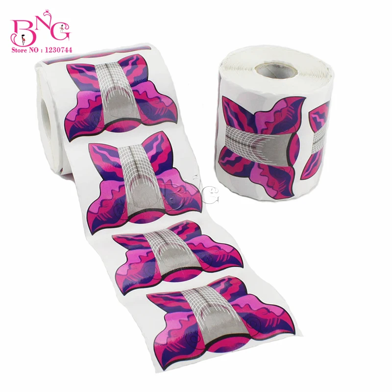 

BNG 300pcs/roll Nail Forms Butterfly-Shape Self-adhesive Gel Nail Extension For Nail Acryli Polish Builder Stickers Curl Form