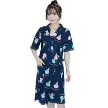 Кружевная ночная рубашка Женская Корейская Милая летняя банный халат Yukata женская ночная рубашка платье Одежда большого размера с рисунком топы для сна f633