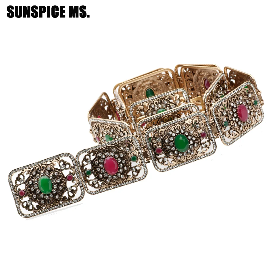 

Vintage Ethnic Colorful Oval Resin Chain Belt For Women Antique Gold Color Adjustable Length Wedding Jewelry 2018 Drop Shipping