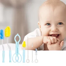 Горячая Распродажа, многофункциональная 360 Вращающаяся длинная ручка, щетка для детской бутылочки, набор из семи предметов, чистящая бутылочка для кормления