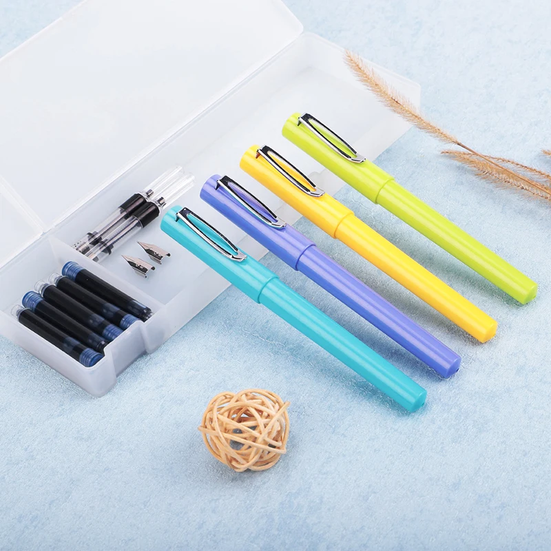 

Candy Color Fountain Pen Set with Ink Cartridges Pen Case Large Capacity Piston Filler Ink Pens for Handwriting School Supplies
