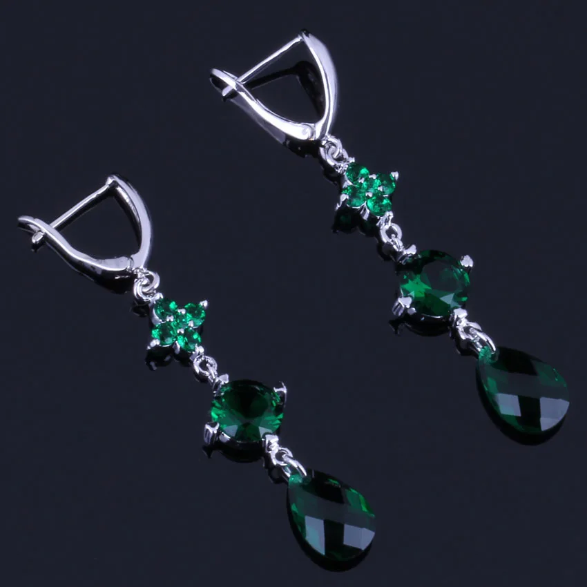 Impecable gota de agua verde Circonia cúbica Chapado en plata