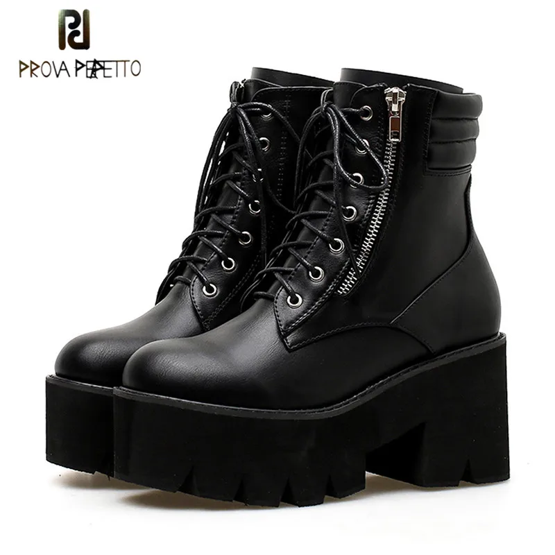 

Prova perfetto Wholesale Ankle Boots For Women Motorcycle Boots Chunky Heels Casual Lacing Round Toe Platform Boots Shoes Female