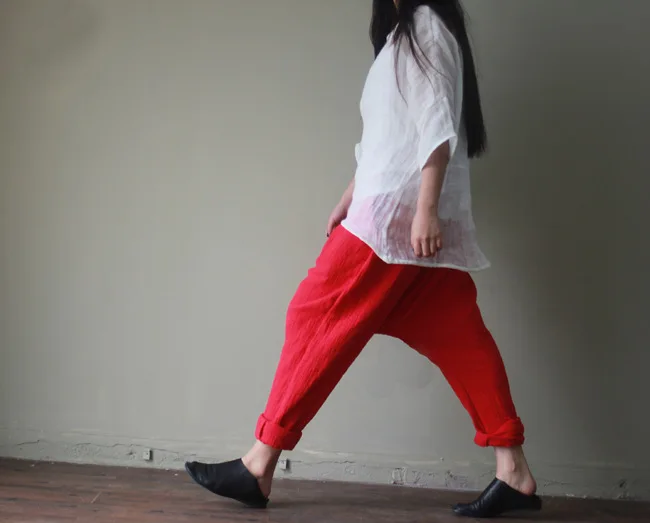 

YoYiKamomo 2017 summer linen pants Loose cotton and linen comfortable leisure elastic waist haren pants women