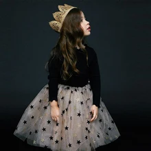 Новые весенне-зимние платья для девочек, вельветовое трикотажное платье принцессы с длинными рукавами и звездами для маленьких девочек, трикотажный свитер, платье-футболка