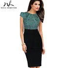 Save 7.7 on Nice-forever New Print Stylish Elegant Casual Work Ruched Cap Sleeve Gather O-Neck Bodycon Knee Women Office Pencil Dress B316