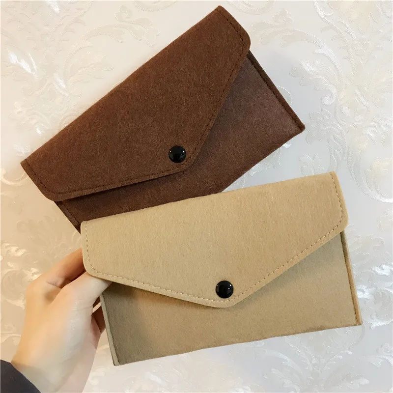 

Felt Wallet Women Purse Warm Cover Men Mobile Phone Case Card Bag Long Button Solid Simple Fashion Holder Clutch 20 Colors