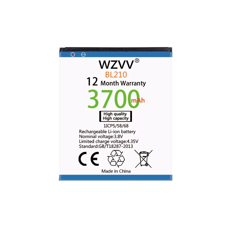 

wzvv 3700mAh Replacement Battery BL210 For Lenovo A536 A606 S820 S820E A750E A770E A656 A766 A658T S650 batteries
