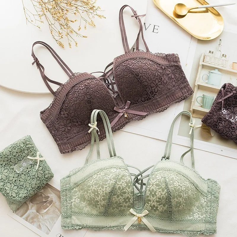 

Roseheart Women Fashion Purple Sexy Lingerie Sets Wireless Lace Cotton Panties Padded Bras Push Up Bra Sets Underwear A B 36 38
