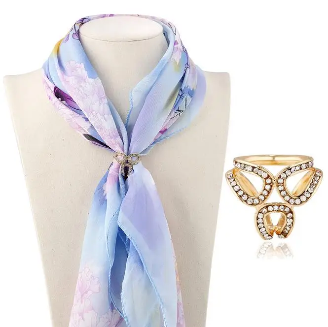 

New Fashion Silver/Gold AlloyRhinestone Three Round Rings Women Silk Scarf Buckle High Quality 5X009