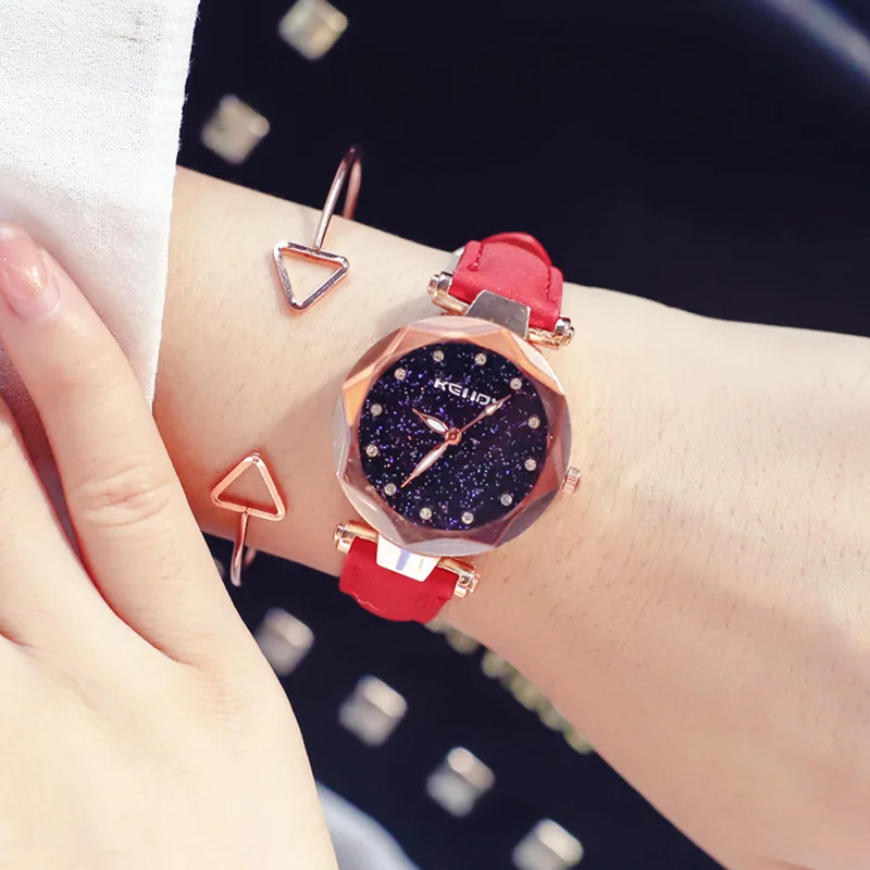 

Luxury Brand Women Watches Personality romantic starry sky Wrist Watch Leather Rhinestone Designer Ladies Clock Relogio Feminino