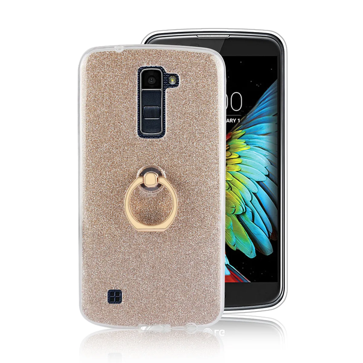 

Transparent Soft TPU Metal Ring Back Case For LG K10 Case LTE 2016 K420N K430 Phone Case Luxury Glitter Silicon Brackets Cases