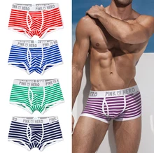 Pink Hero High Quality Hot Men Underwear Boxers Sexy Striped Cotton Men Boxer Pouch Wide Belt Boxershort Underpants Shorts Pants(China)