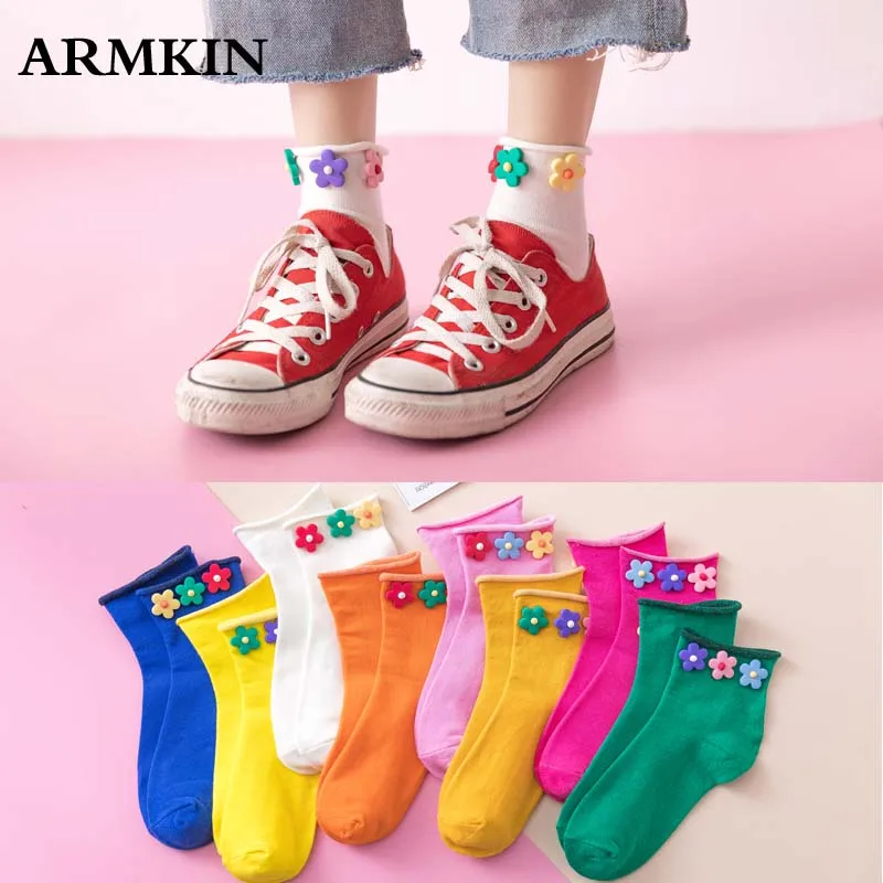 

ARMKIN Korea Style women socks cute Flower socks Casual cotton candy colorful socks graceful calcetines harajuku funny socks