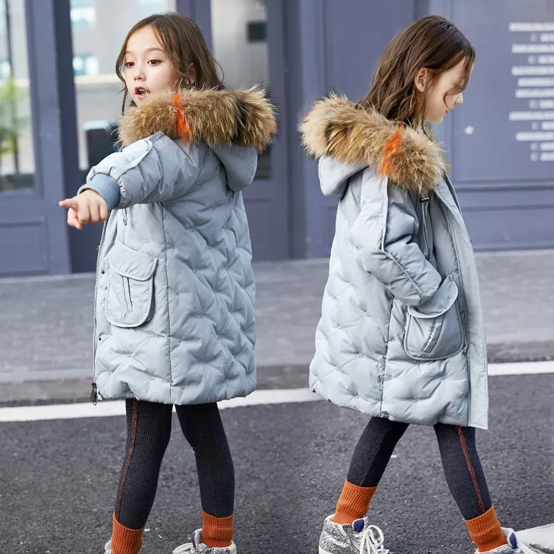

Hot 2018 girls Winter New down Jackets Girls Fashion Fur Collar Letters Coats Girl Thickening Hooded Warm Jacket kids clothes
