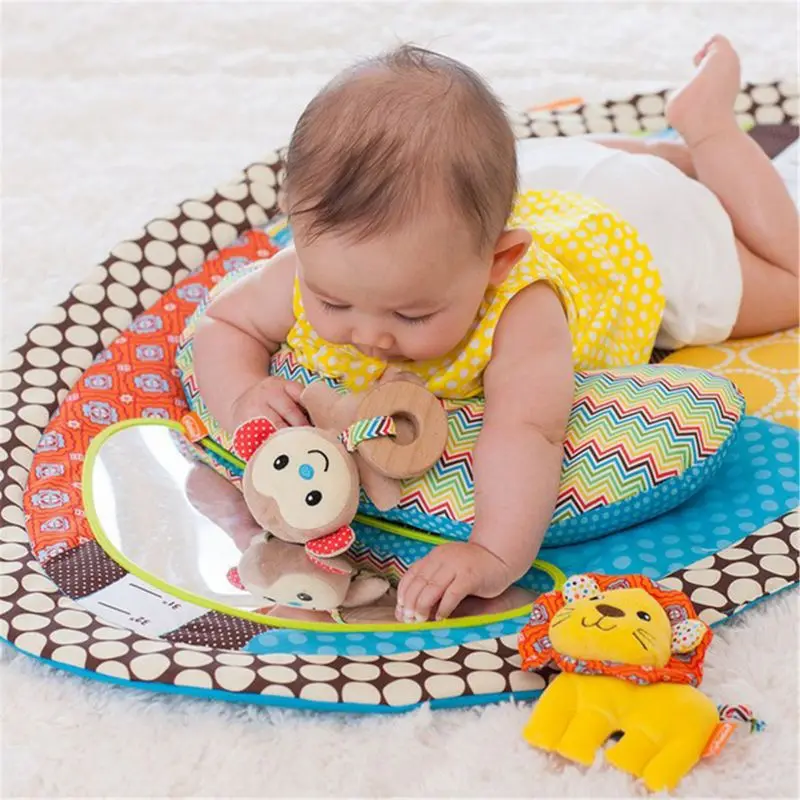 Tummy Time Activity Play Mat Ergonomic Plush Pillow Baby Mirror Squishy Toys Changing Pad Height Measure 5