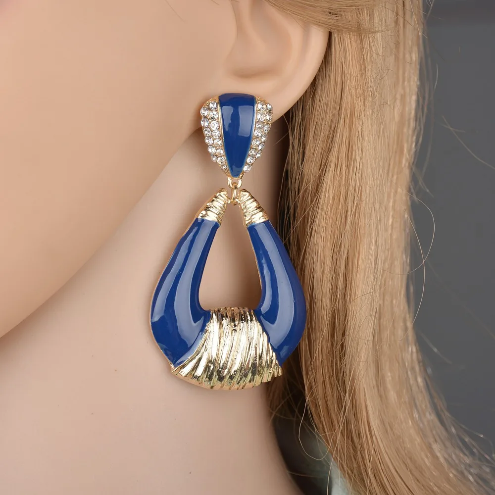 

Bohemia Large Stud Earrings Water Drop Earrings Blue Purple Black Simple Hollow Retro for Women Girls Lady Party Weeding Gift