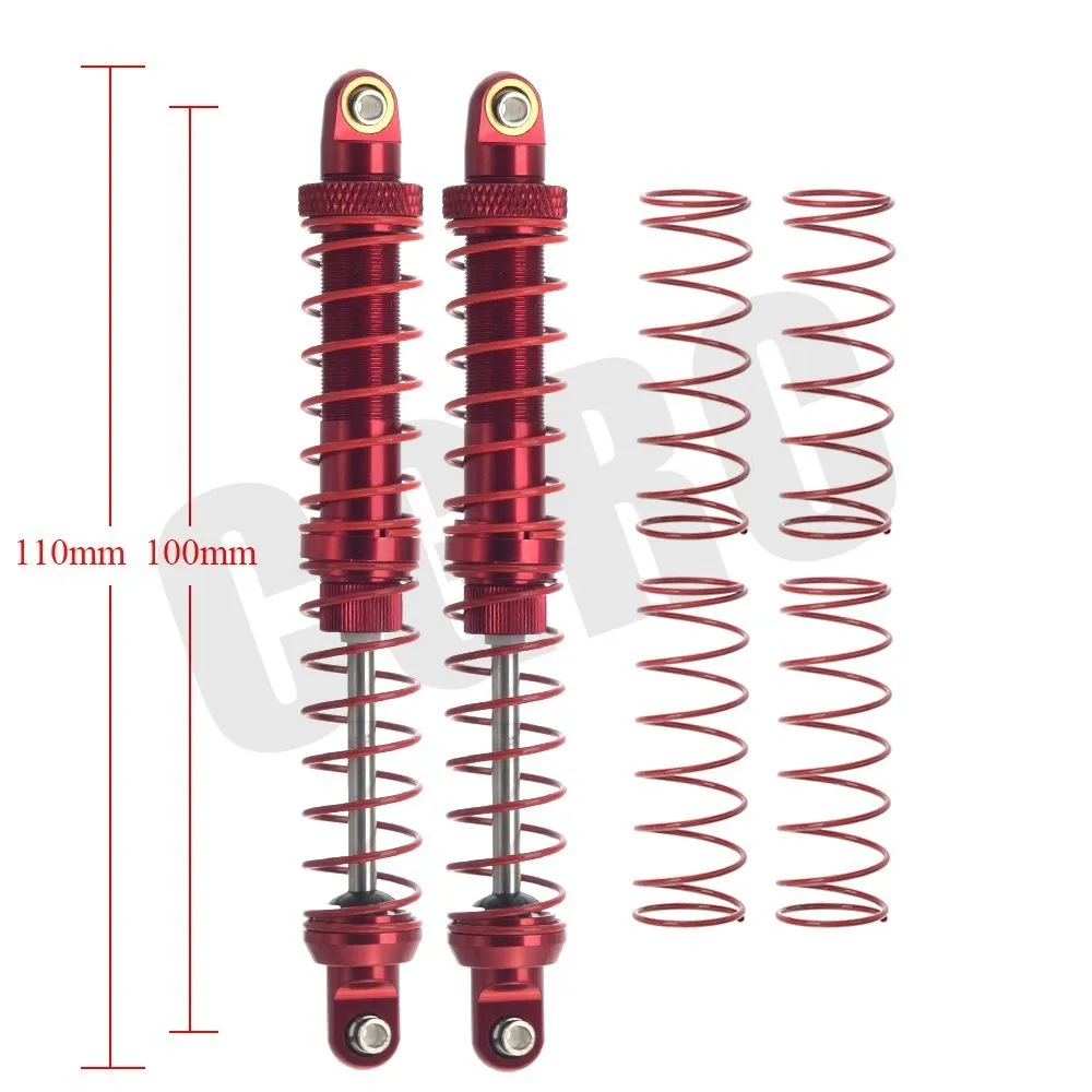 Двойной пружинный гидравлический металлический амортизатор 100/110 мм для 1/10 RC Гусеничный автомобиль TRX4 D90 осевой Scx10 90046 RC4WD CC01 - Color: Red 100mm 2pcs