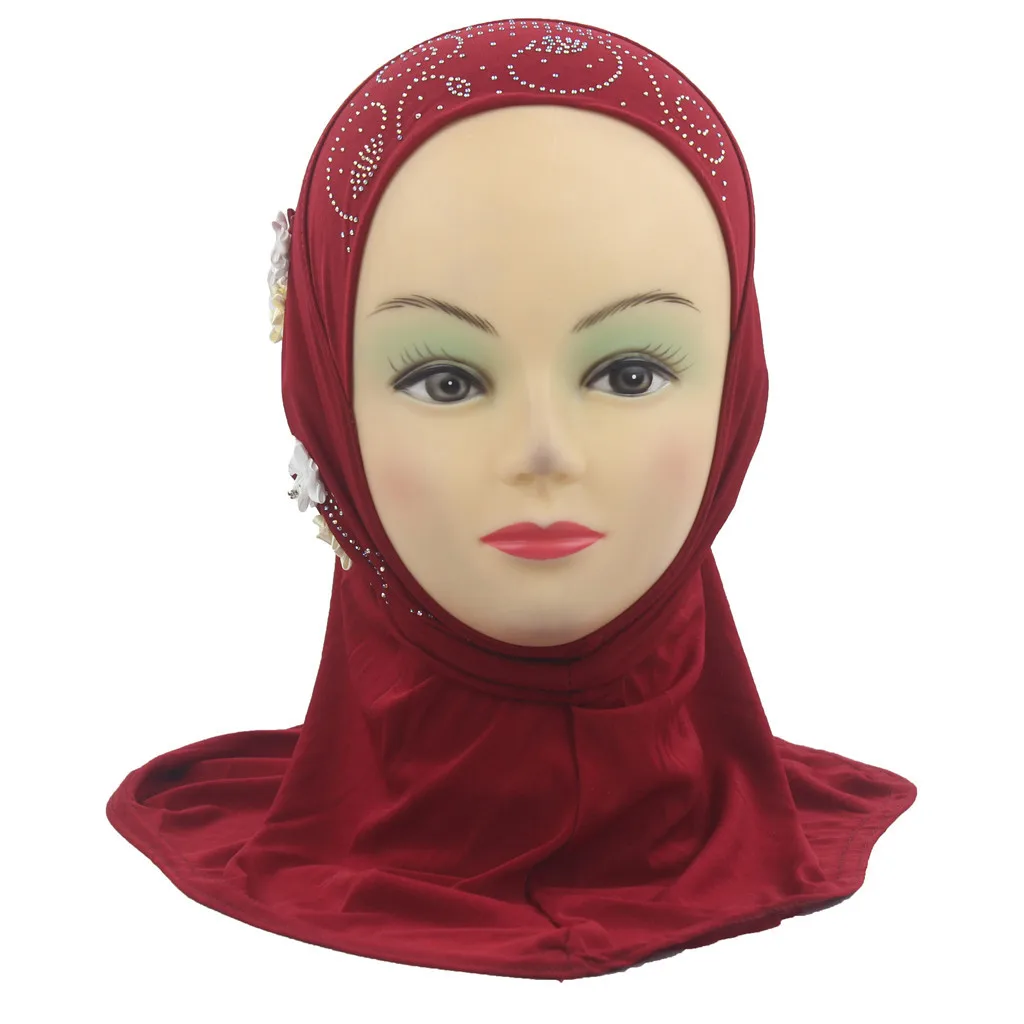 Детский мусульманский головной убор, хлопковая тюрбан, повязка на голову, шапки с цветочным принтом, эластичный тюрбан шапка после химиотерапии, головной убор, головной убор, шапочка для душа - Цвет: Red