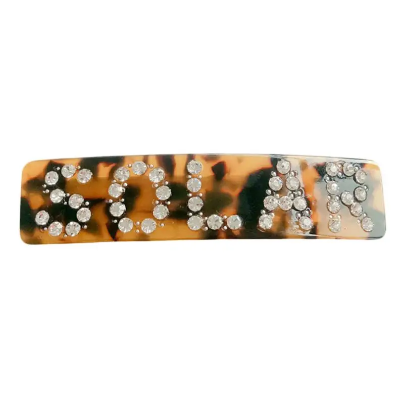 Women Retro Leopard Acetate Spring Rectangle Spring Ponytail Clamp Hair Clip Imitation Pearl Rhinestone Letters Jewelry Barrette - Цвет: A