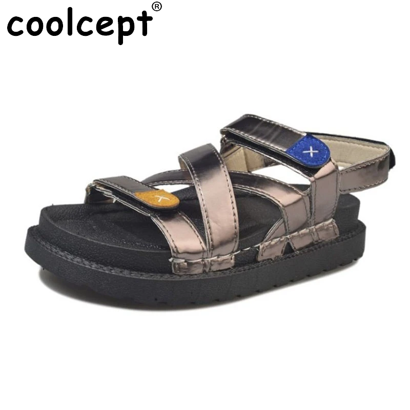 

Coolcept Simple Women Flats Sandals Ankle Strap Patchwork Flats Sandals Simple Summer Shoes Office Lady Footwears Size 35-40