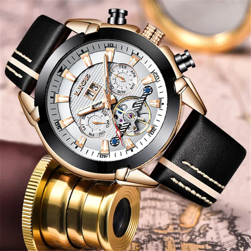 

New LIGE Fashion Watch Men Top Brand Luxury Automatic Mechanical Watch Casual Sport Waterproof Men Watches Relogio Masculino+Box