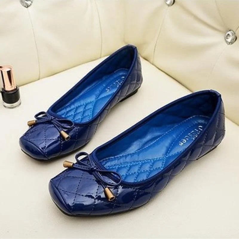 Chaussures Royal Motif Or Place Cuir rouge Plat Profonde Doux Nouvelle Bouche Verni En Confortable La Version bleu Carré Coréenne De Arc Semelle Printemps Peu qHRgYwR