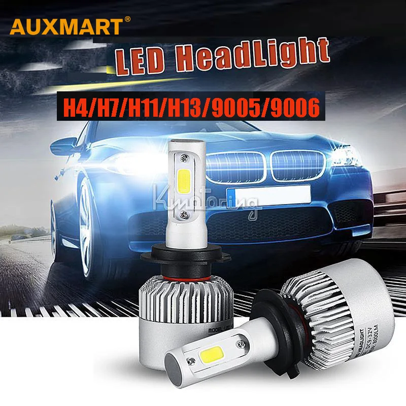 Auxmart H4/H7/H11/H13/9005/9006 COB 72W LED Car Headlight Bulb 6500K 8000LM Headlight All-In-One Hi-Lo/Single Beam Fog lamps 12v