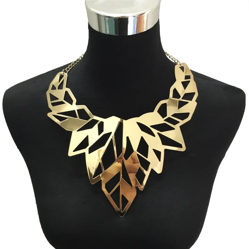 MANILAI Hollow Design Alloy Punk Choker Necklaces Women Collar Big Torques Statement Necklaces Maxi Jewelry Gold Color