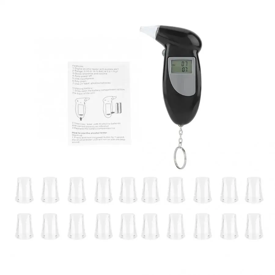 20pcs Mouthpiece Цифровой ЖК-экран Тестер спирта дыхания портативный брелок для ключей анализатор дыхания Алкотестер спирта Алкотестер метр Алкотестер aksesuar - Цвет: 20pcs Mouthpiece