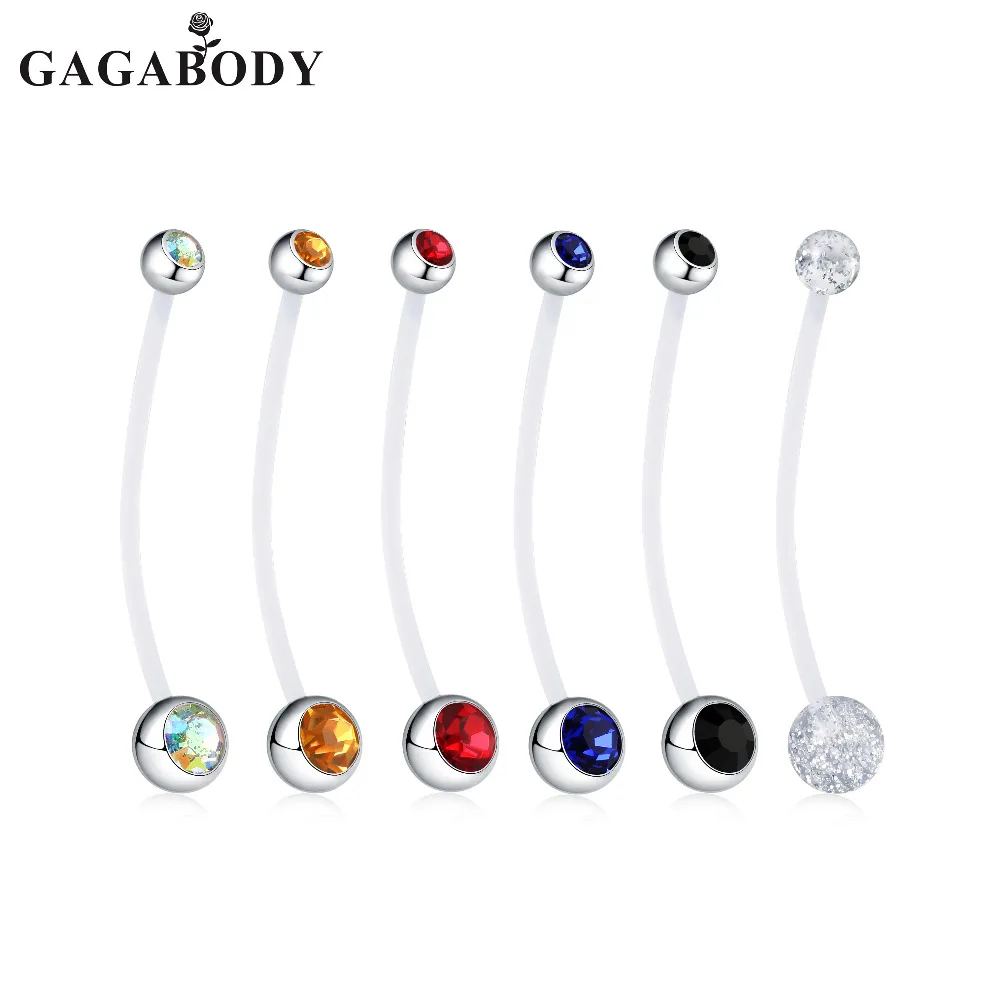 

GAGABODY 6PCS 14G 1/2'' Pregnancy Maternity Sport Flexible Bioplast Stud Piercings Navel Belly Button Retainer