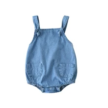 Летняя детская одежда для малышей джинсовые комбинезоны для мальчиков и девочек от 0 до 24 месяцев, аксессуары с карманами, однотонные милые брюки Вечерние