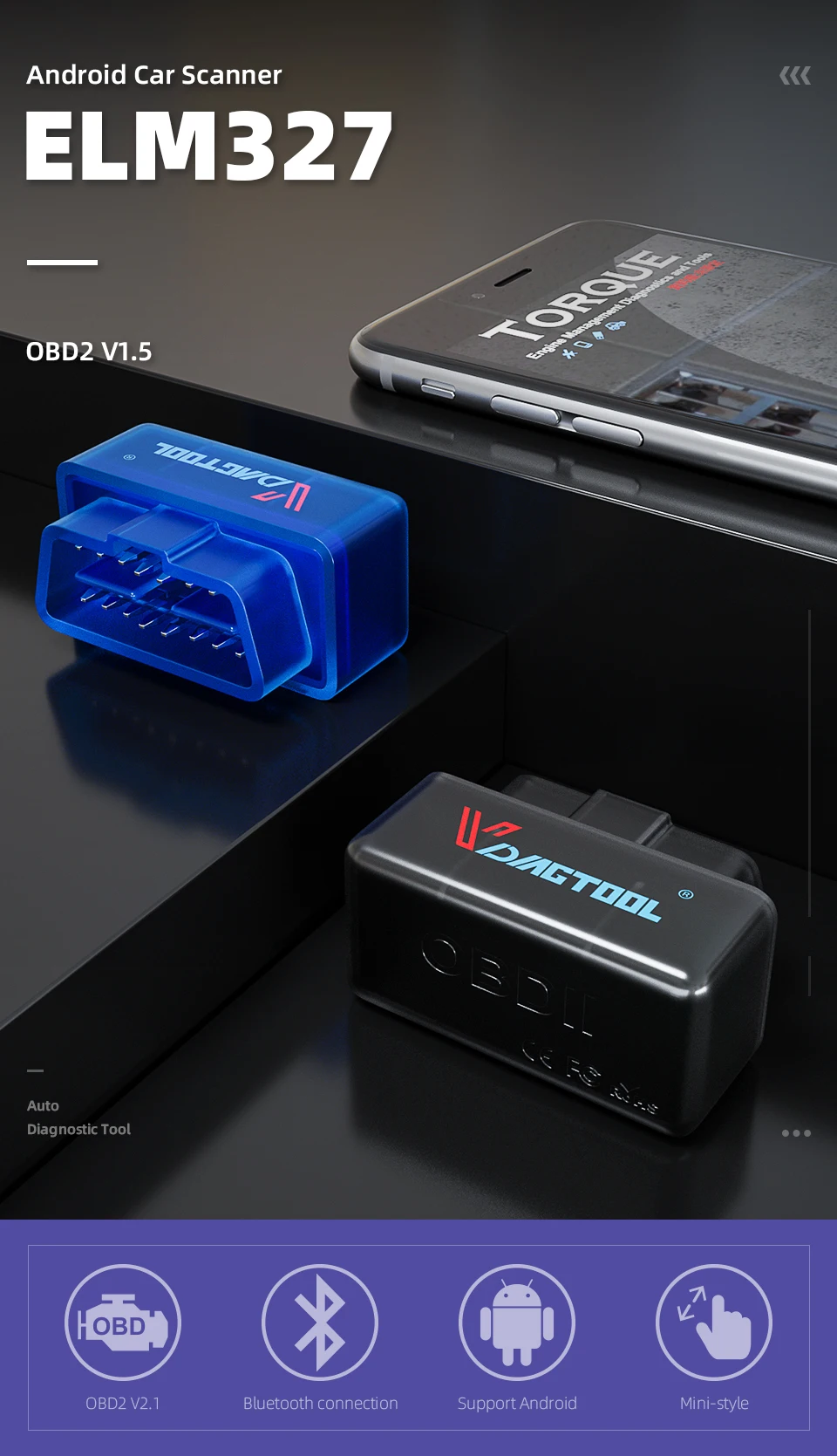 OBD2 HHOBD Advanced ELM327 V1.5 V2.1 Bluetooth OBD2 HH OBD V1.5 проверьте код ошибки Стирайте сканер неисправностей для диагностики автомобиля