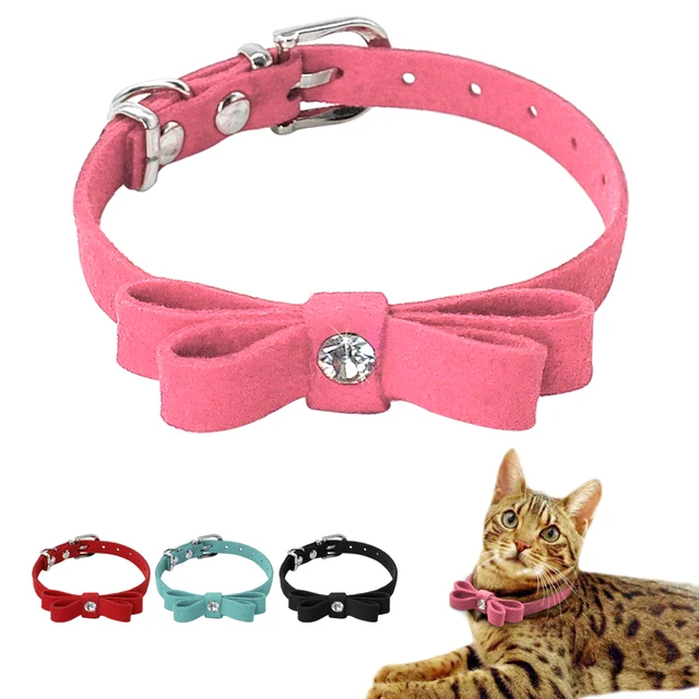 Cute Cat Collars Rhinestone Bowknot Leather Puppy Kitten Collars