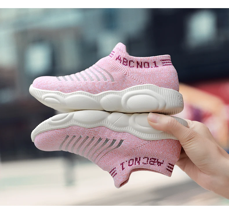 Лидер продаж Брендовая детская обувь для девочек мальчиков мода вязаные кроссовки Нескользящие дышащие детские спортивные туфли уличные кроссовки