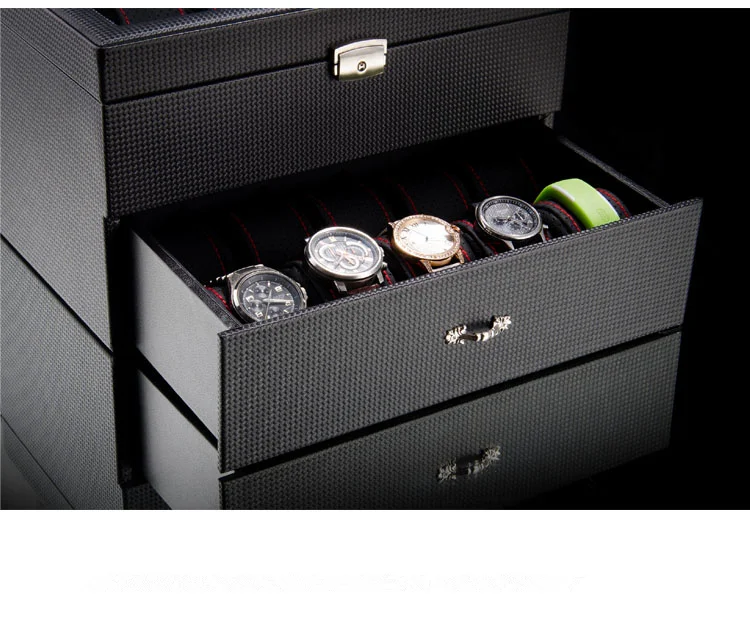Двухслойная коробка для хранения часов чехол с замком черный из искусственной кожи материал часы дисплей коробка женский подарочный футляр для украшений держатель A067