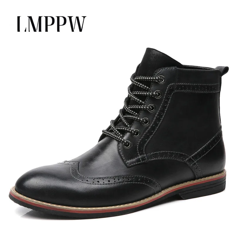 

Fashion Vintage Genuine Leather Men Boots Autumn Winter Mens Footwear Luxury Men Ankle Work Boots Pointed Lace Up Martin Boots