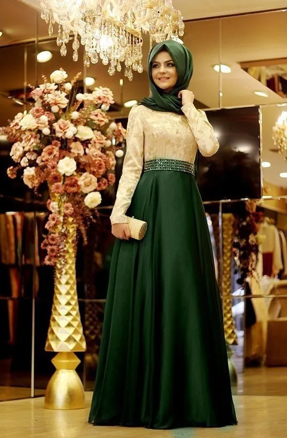 Новое мусульманское вечернее платье большого размера абайя Дубай Кафтан турецкий элегантный исламский Свадебные платья Хиджаб абайя s одежда для женщин - Цвет: Green