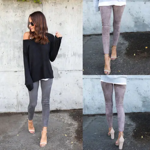 

Fengguilai New High Street Style Women Faux Suede Leggings Pencil Warm Winter Slim Skinning Trouser Stretch Pants