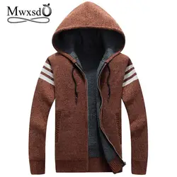 Mwxsd брендовая зимняя мужская теплая с капюшоном флис свитер мужчин толстый теплый мех slim fit Вязание куртка-кардиган