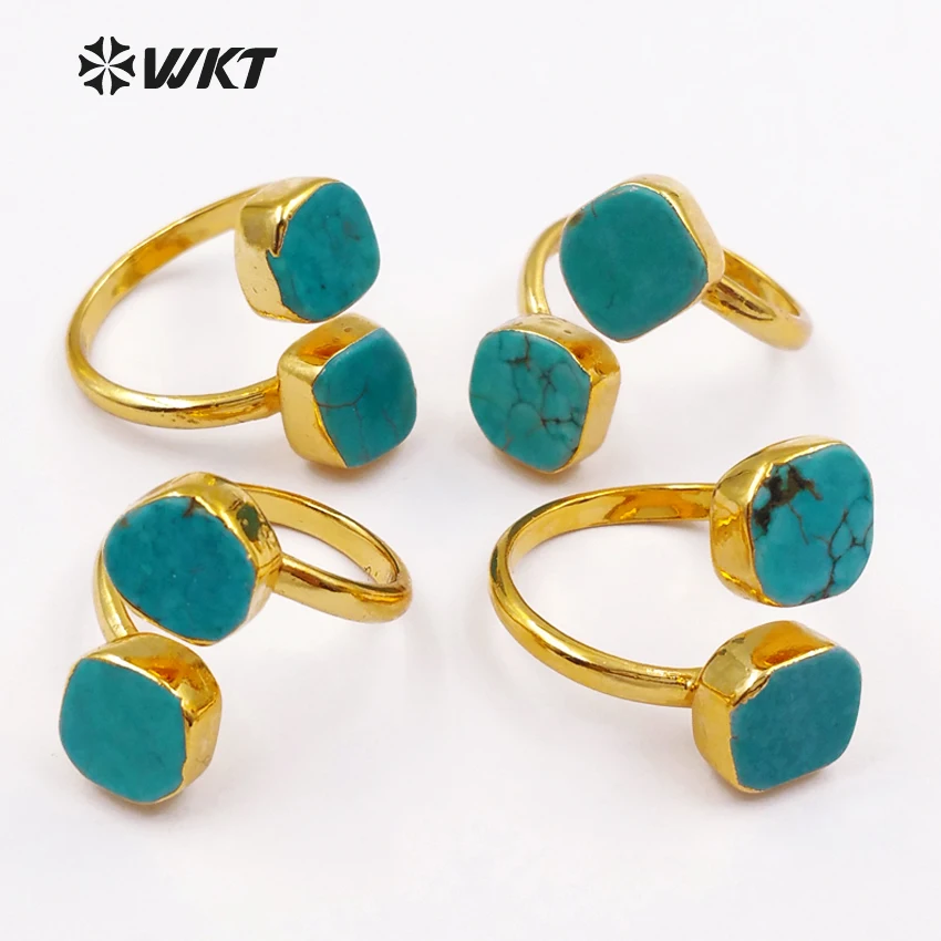 

WT-R103 Новинка! Удивительные двойные кольца howlite в 24-каратным золотом, очаровательные двойные кольца в цыганском стиле бохо, регулируемый размер
