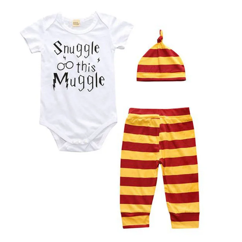 New 2018 baby boy clothing set Short sleeved printing romper +pants+hat fashion baby boys girls clothes newborn suit