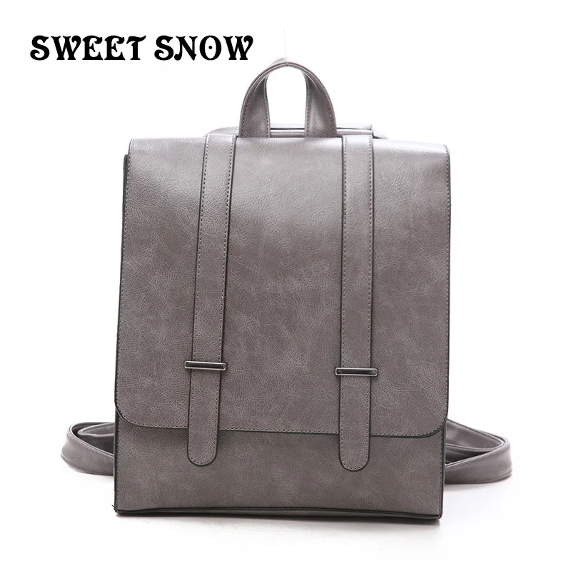 

SWEET SNOW Vertical Square Leather Women's Backpack Casual Fashion Female Backpack Candy Color Retro Girl Backpack