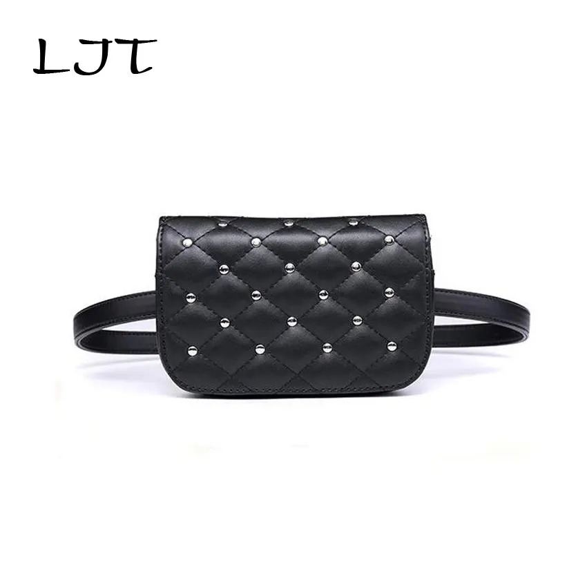 

LJT New PU Leather Waist Bag Rivet Lady Pockets Luxury Brand Belt Chest Handbag Leisure Business Pockets Fanny Pack for Women