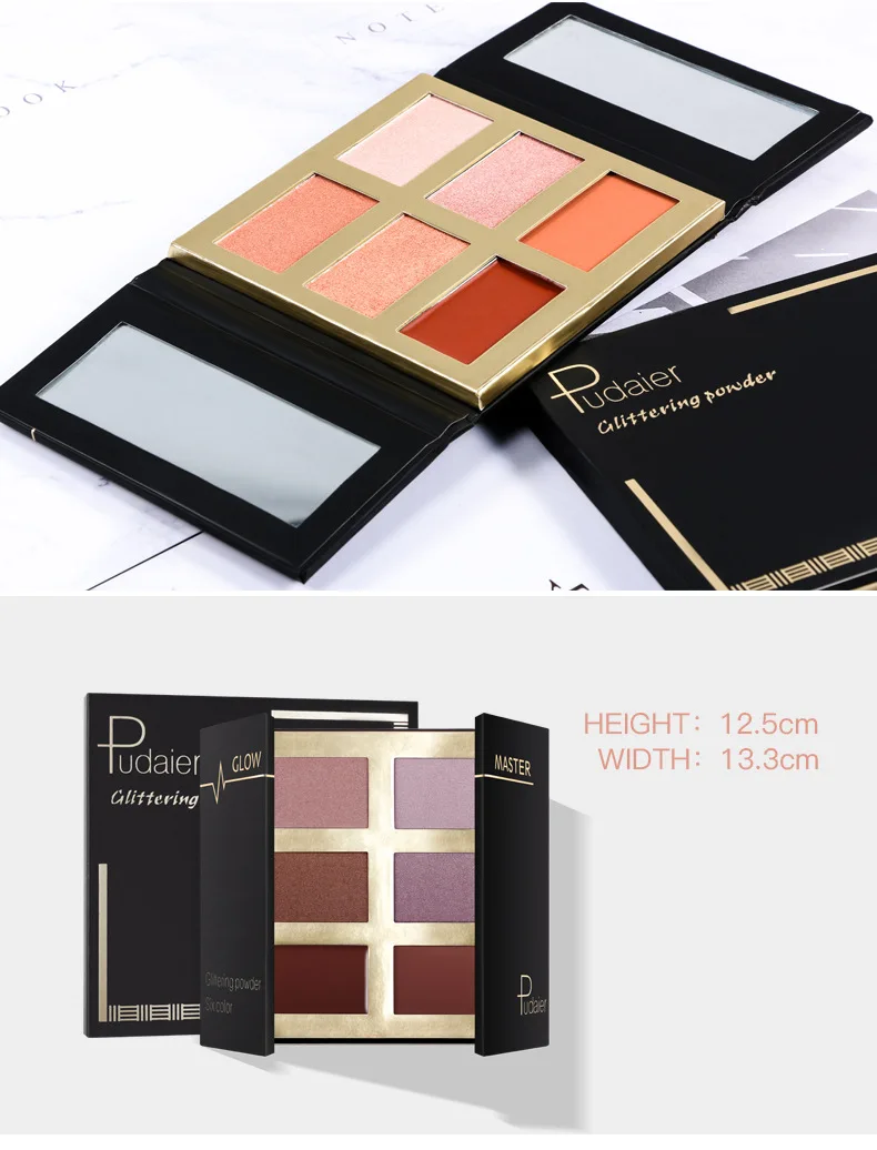 Pudaier Shimmer Brighten Face Highlighter Makeup Powder Suit Eyeshadow Face Contour Palette Long Lasting High Gloss Fine Powder