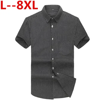 

Plus 8XL 6XL 5XL 4XL 2019 New Men's High Street Casual Shirts Male Striped Streetwear shirt Tops Men Summer Short Sleeves Shirts